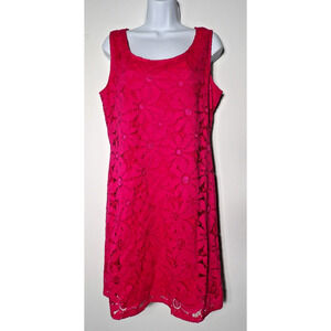 Tiana B Dress Large Pink Sundress Eyelet Bright Lined Crochet Boho Coquette NWT